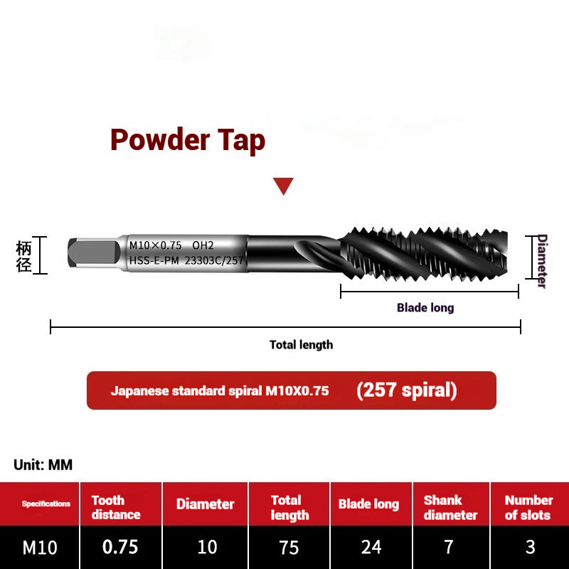 1101-OST High Speed Steel Powder Tap Japanese Standard Apex Screw Point Spiral Powder Metallurgy Tapping Coated Tap Shandong Denso Pricision Tools Co.,Ltd.